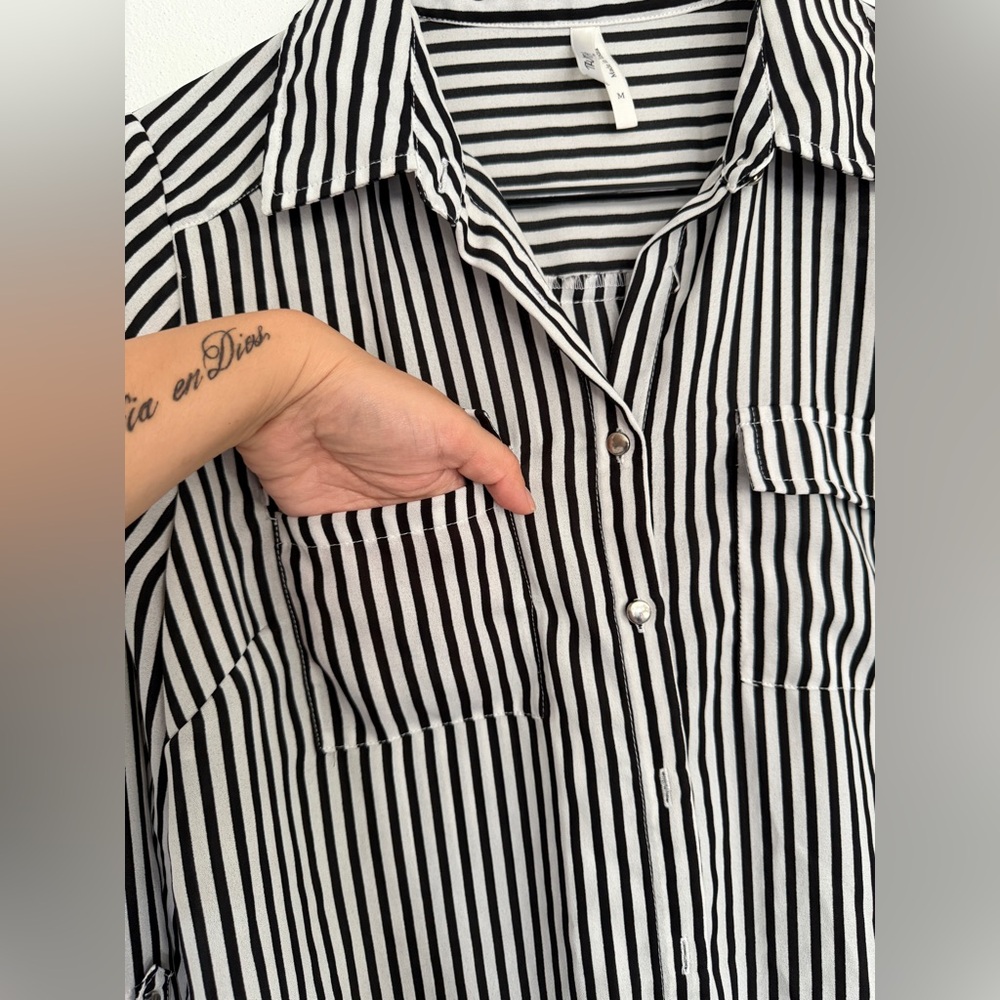 Black and White Striped Button Up Blouse